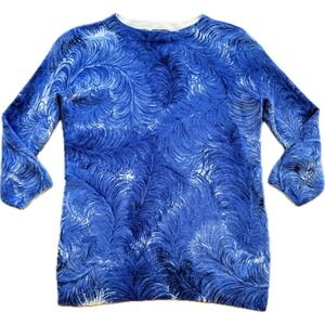 Talbots 100% Pure Cashmere Women's 3/4 Sleeves Sweater M Petites Blue Feathers
